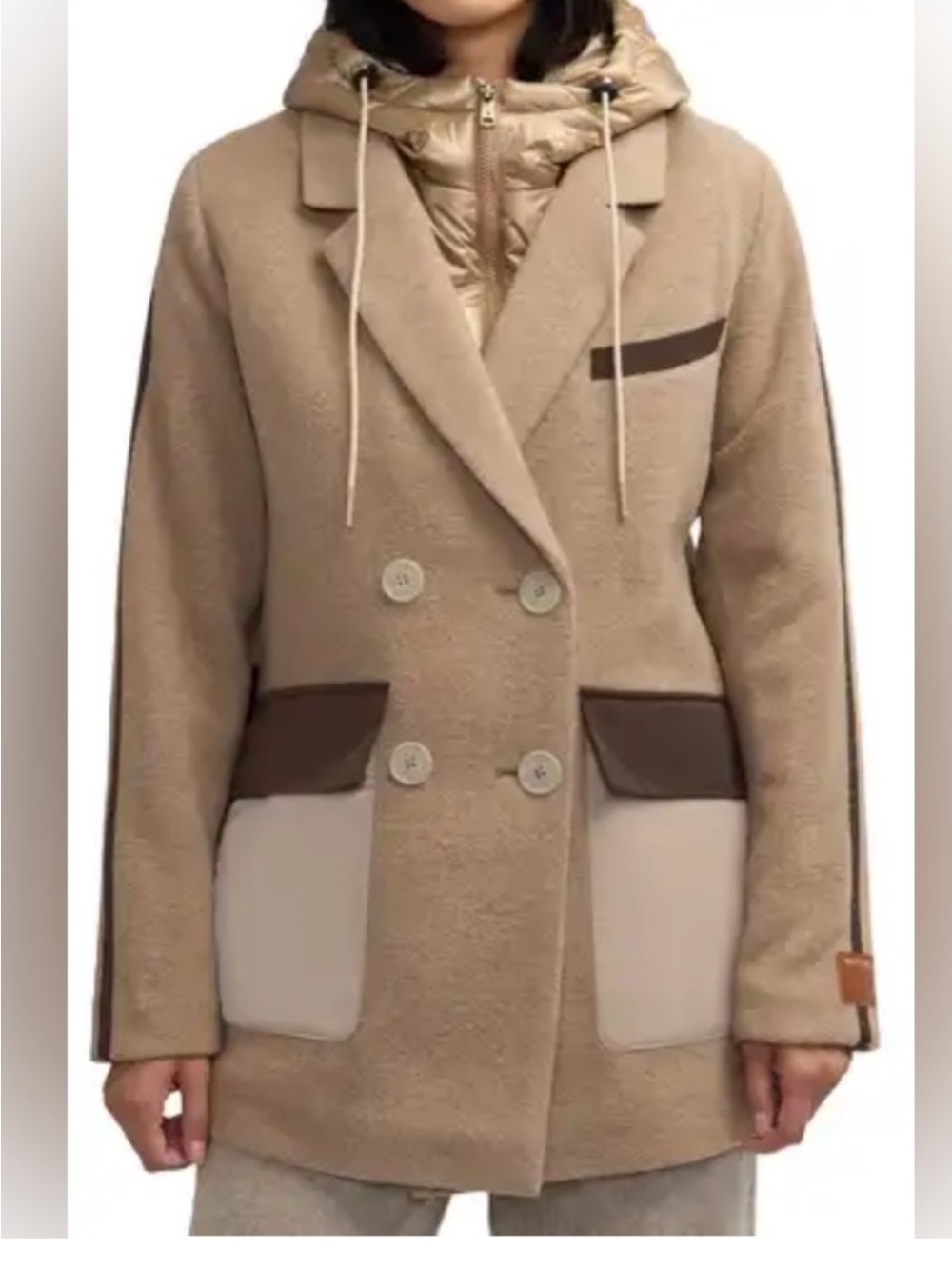 Scotch & Soda Taupe Removable Hood Double-Breasted Coat - Picture 3 of 13